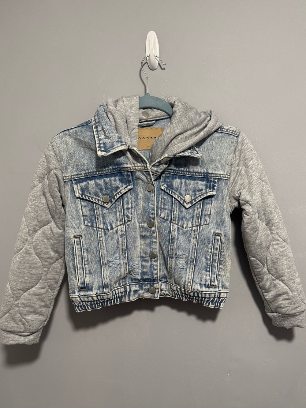 Blank NYC- Kids Hooded Cotton and Denim Jacket, Distressed Size M
